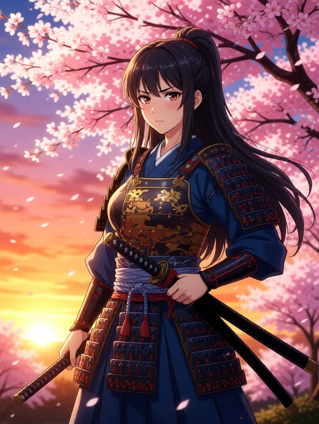 Exemple de texte vers image IA : fille samoura&iuml; anime g&eacute;n&eacute;r&eacute;e par iSamurai Imagine